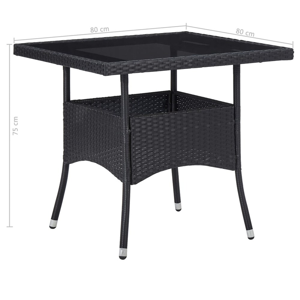 vidaXL Patio Dining Table Black Poly Rattan and Glass   31.5\