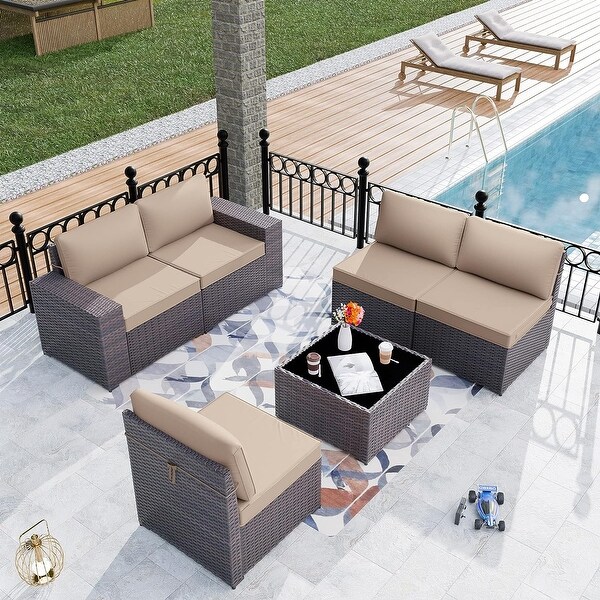 Kullavik Patio Furniture Set Sofa 6Piece Wicker Sectional Sofa Set，Outdoor Furniture Rattan Patio Sofa Conversation Set