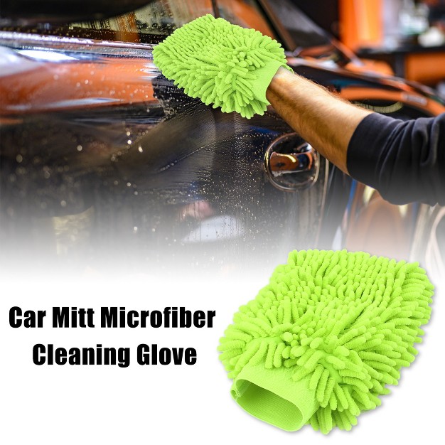 Unique Bargains Car Mitt Microfiber Chenille Dust Wash Washing Cleaning Glove Fluorescent Green