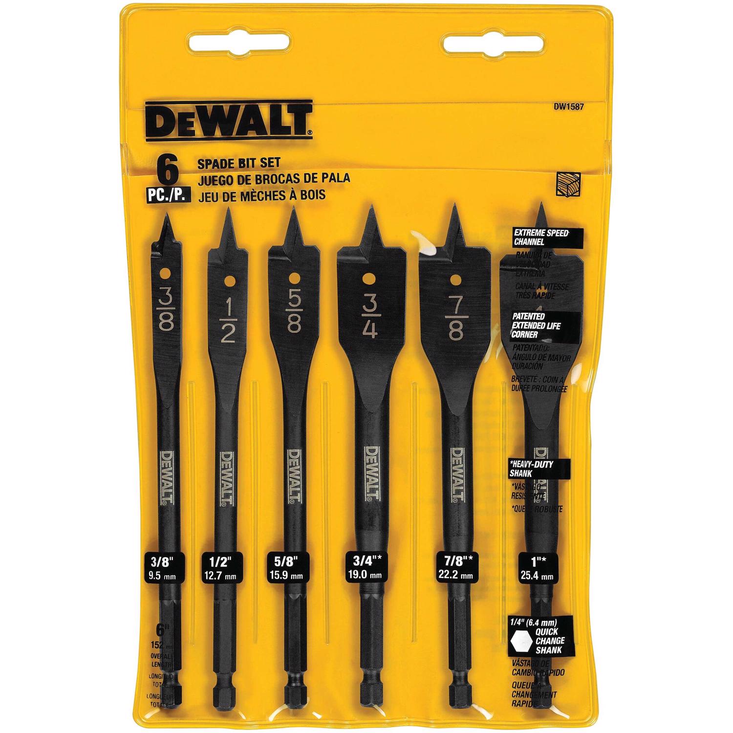 DW High Speed Steel Spade Drill Bit Set 6 pc