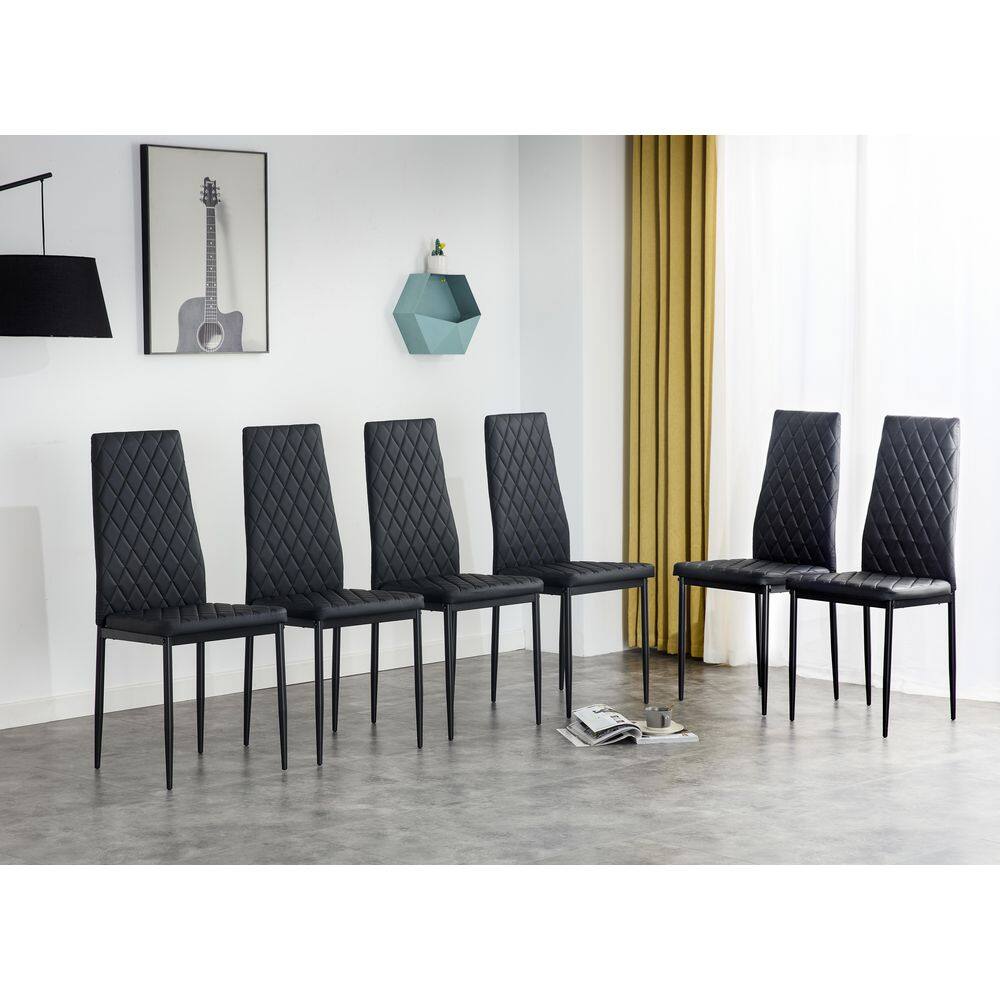 Angel Sar Black PU Leather Upholstered Dining Chairs Set of 6 for Living Room Modern Dining Room Chairs AD000225