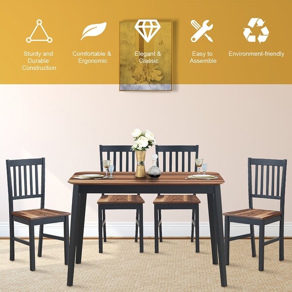 4 PCS Wood Dining Chairs Restaurant Kitchen Side Chair with Wide Seat