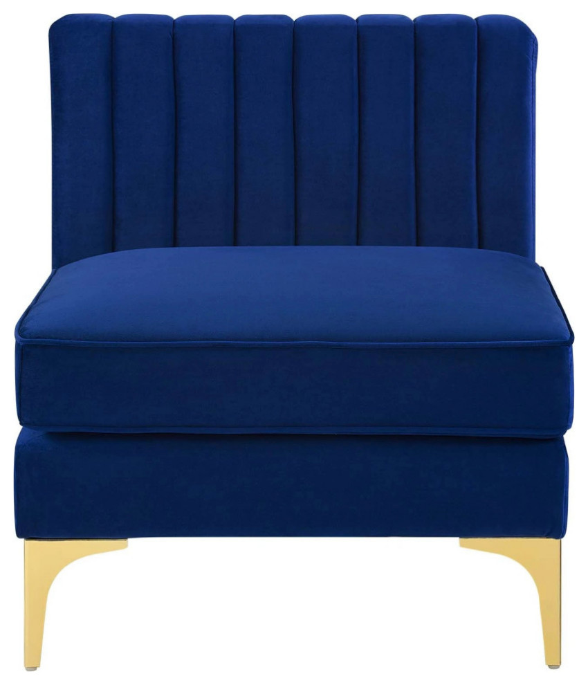 Amaya Navy Channel Tufted Performance Velvet Armless Chair   Midcentury   Armchairs And Accent Chairs   by Peachtree Fine Furniture  Houzz