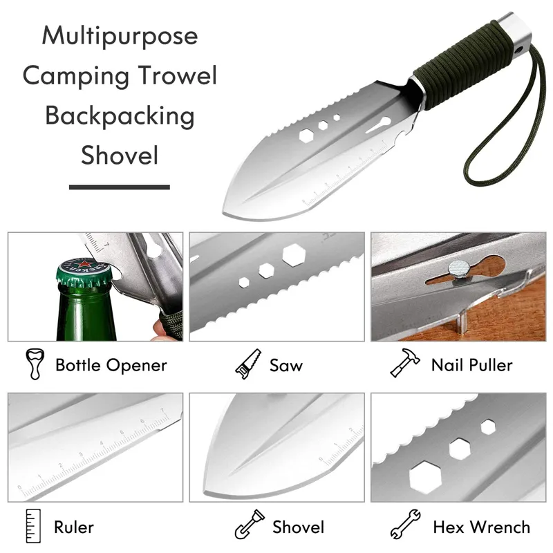 garden hand tools mini shovel with detachable nylon rope handle planting digging trowel camping shovel multitool backpacking