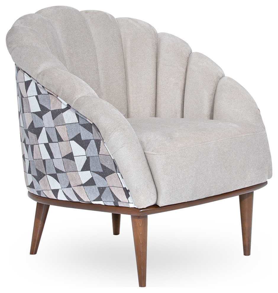 Michael Amini Balboa Chenille Accent Chair   Beach Gray/Warm Walnut   Midcentury   Armchairs And Accent Chairs   by Michael Amini  Houzz