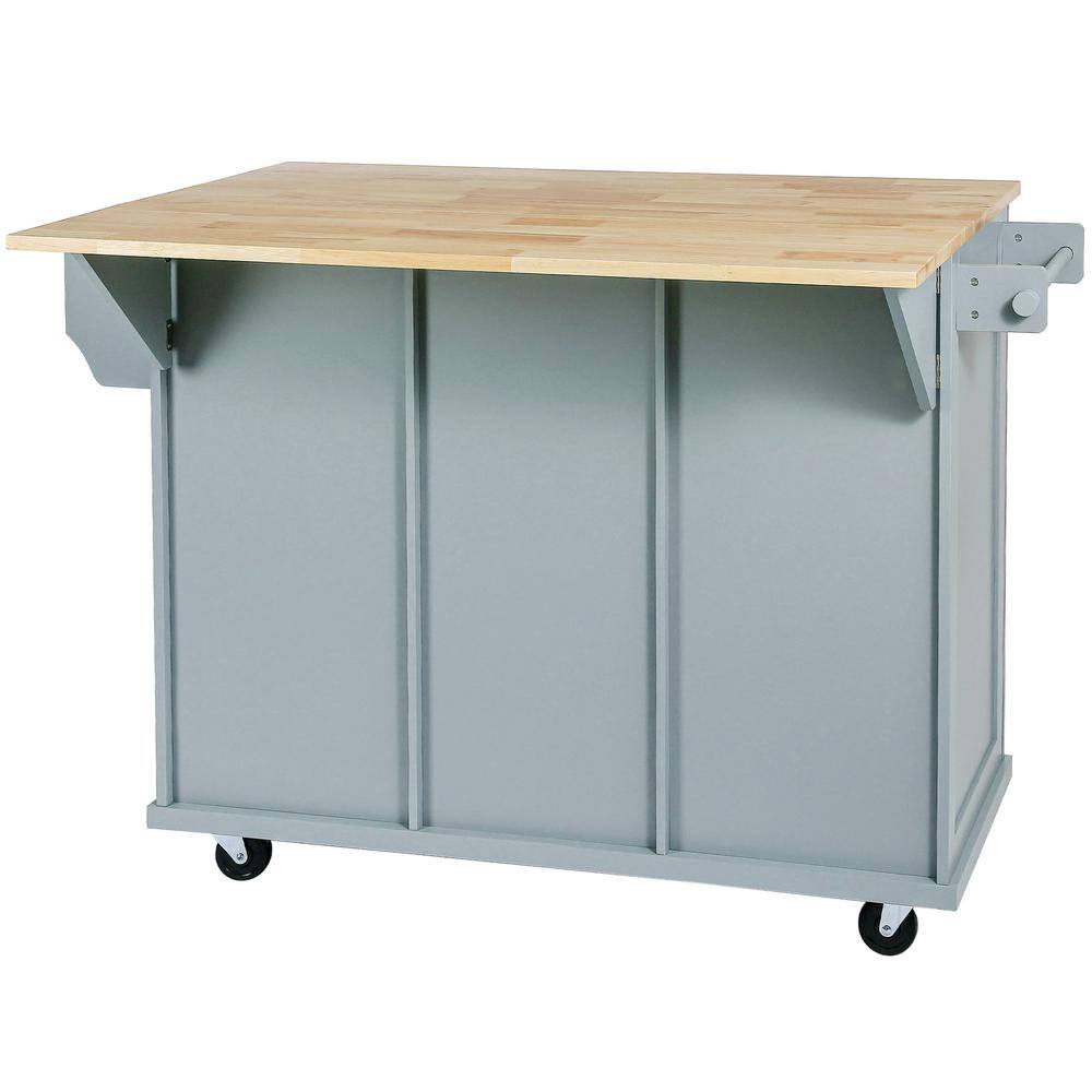 Cesicia Blue Rubberwood Drop-Leaf Countertop 53.1 in. Kitchen Island Cart with Cabinet Door Internal Storage Racks and 3-Drawer KIBE585