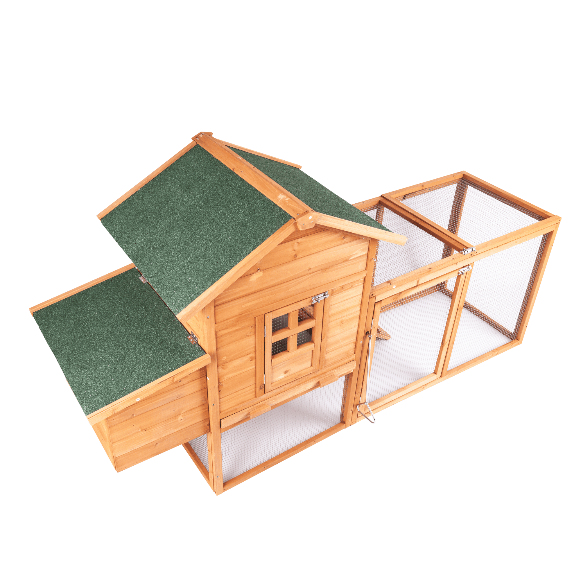 Chicken Coop for 2-4 Chcikens Outdoor Wooden 80'' Rabbit Hutch Poultry House with Chicken Run Cage， Egg Box and Waterproof Roof for Garden Backyard