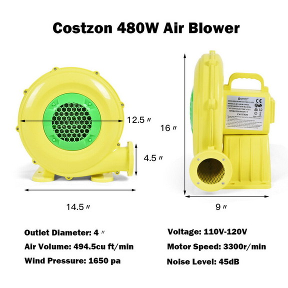 Costway 59327061 480 W 0.6 HP Air Blower Pump Fan ...