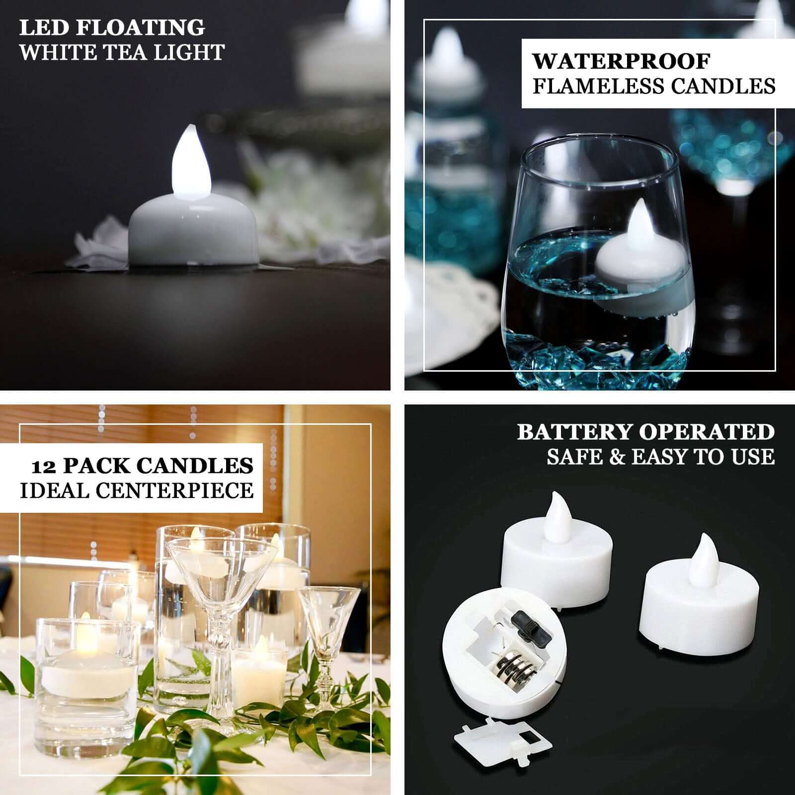 12 Pack White Flameless LED Floating Waterproof Tealight Candles