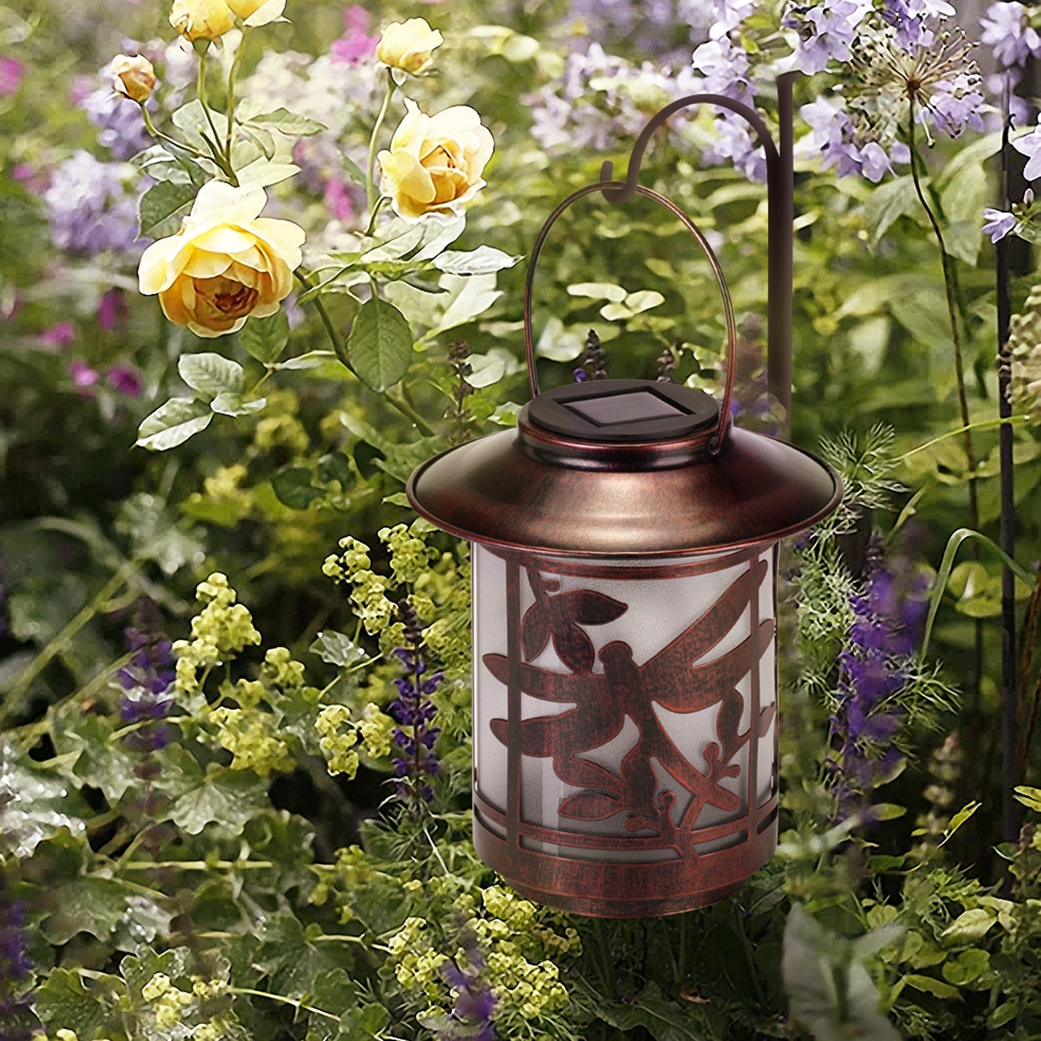 Dragonfly Solar Lantern - Waterproof Hanging Solar Light Metal LED Decorative for Garden Patio Porch Tabletop