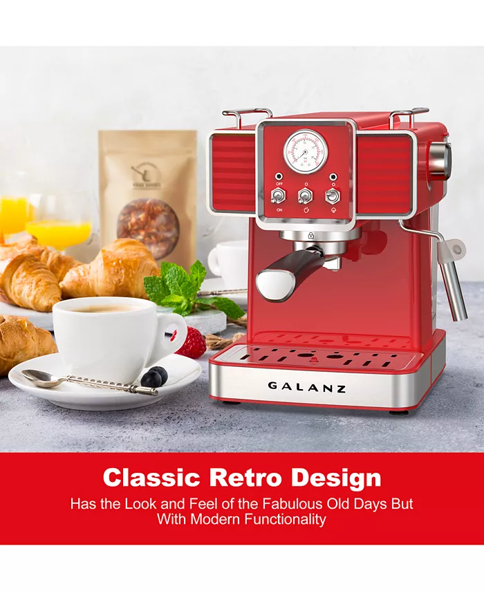 Galanz 2-Cup Retro Espresso Machine with Milk Frother