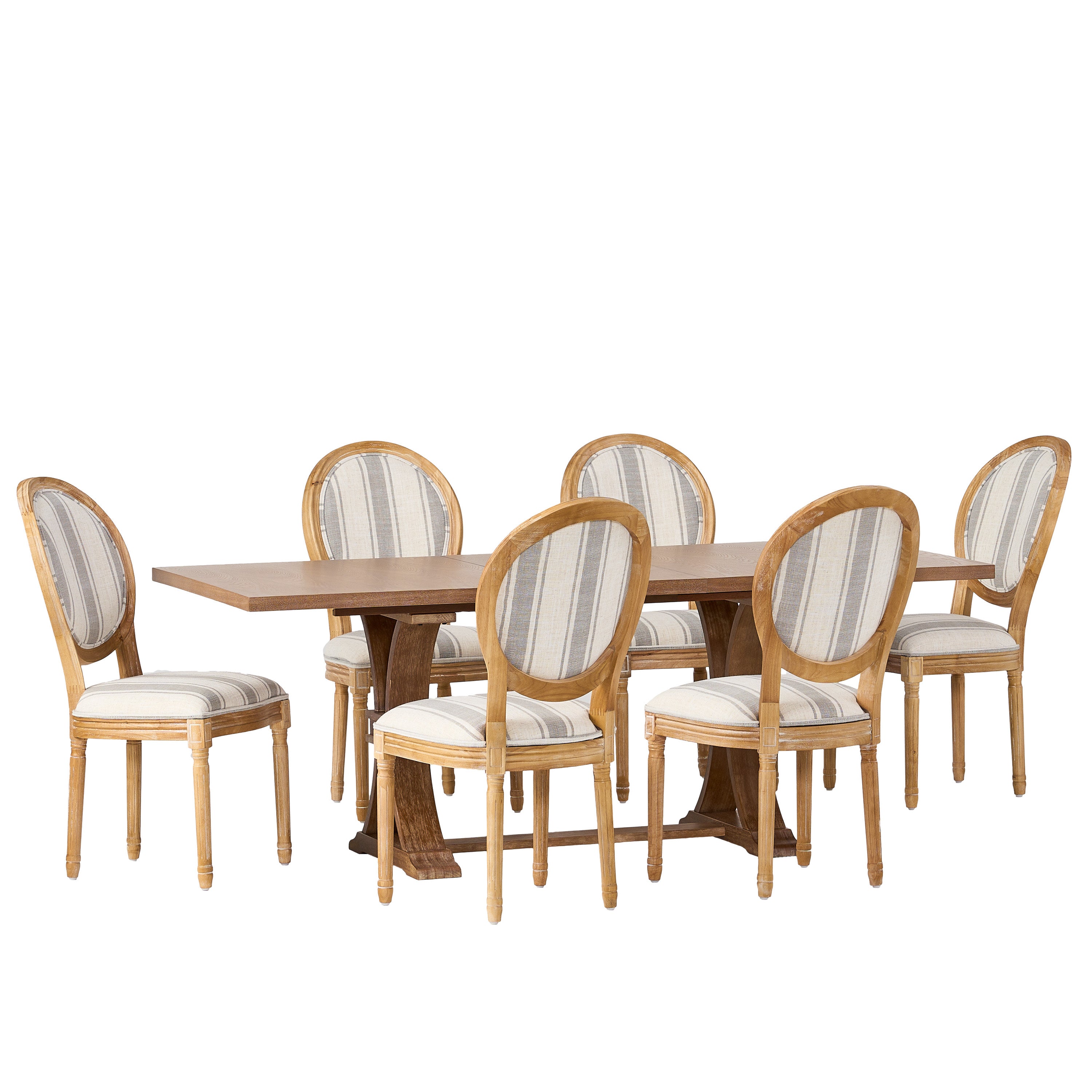 Dason French Country Fabric Upholstered Wood 7 Piece Dining Set