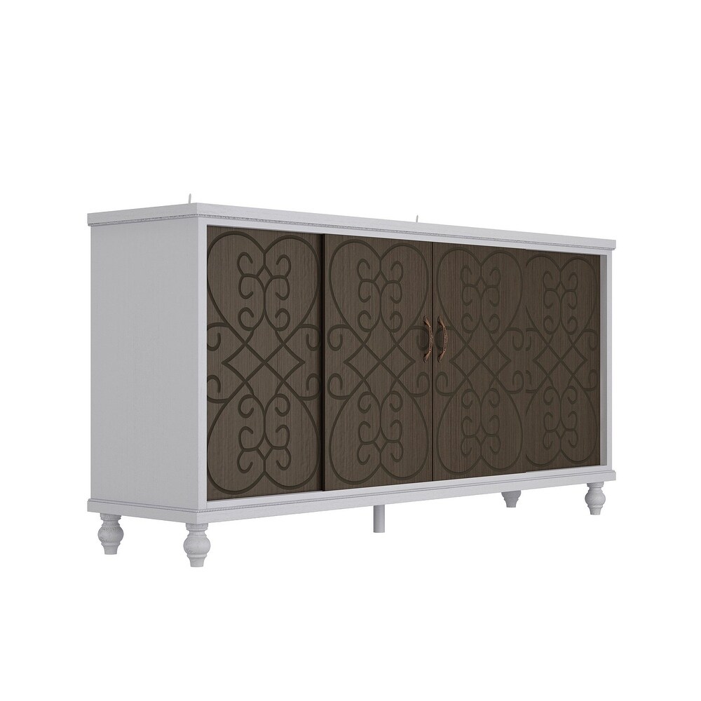 White/Brown Buffet Cabinet with Sliding Doors Organizer Bookshelves   63.1\