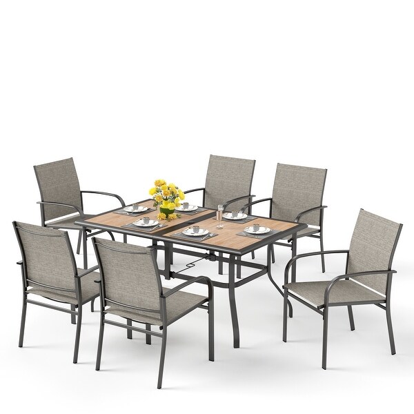 MAISON ARTS 7Piece Patio Dining Set Woodlook Rectangle Table and 6 Textilene Chairs