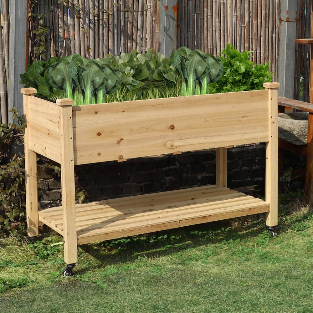 VEIKOUS 47 in. x 23 in. x 33 in. Wooden Raised Garden Bed with Lockable Wheels， Liner PG0102-02