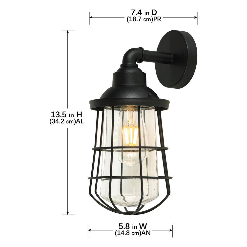 PRIVATE BRAND UNBRANDED 1-Light Black Hardwired Outdoor Nautical Wall Lantern Sconce G19332