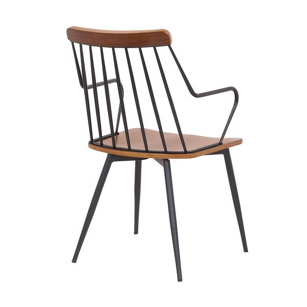 26 Inches Wooden Dining Chair with Windsor Back， Brown and Black