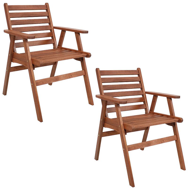 Sunnydaze Meranti Wood Patio Dining Armchair - Set of 2