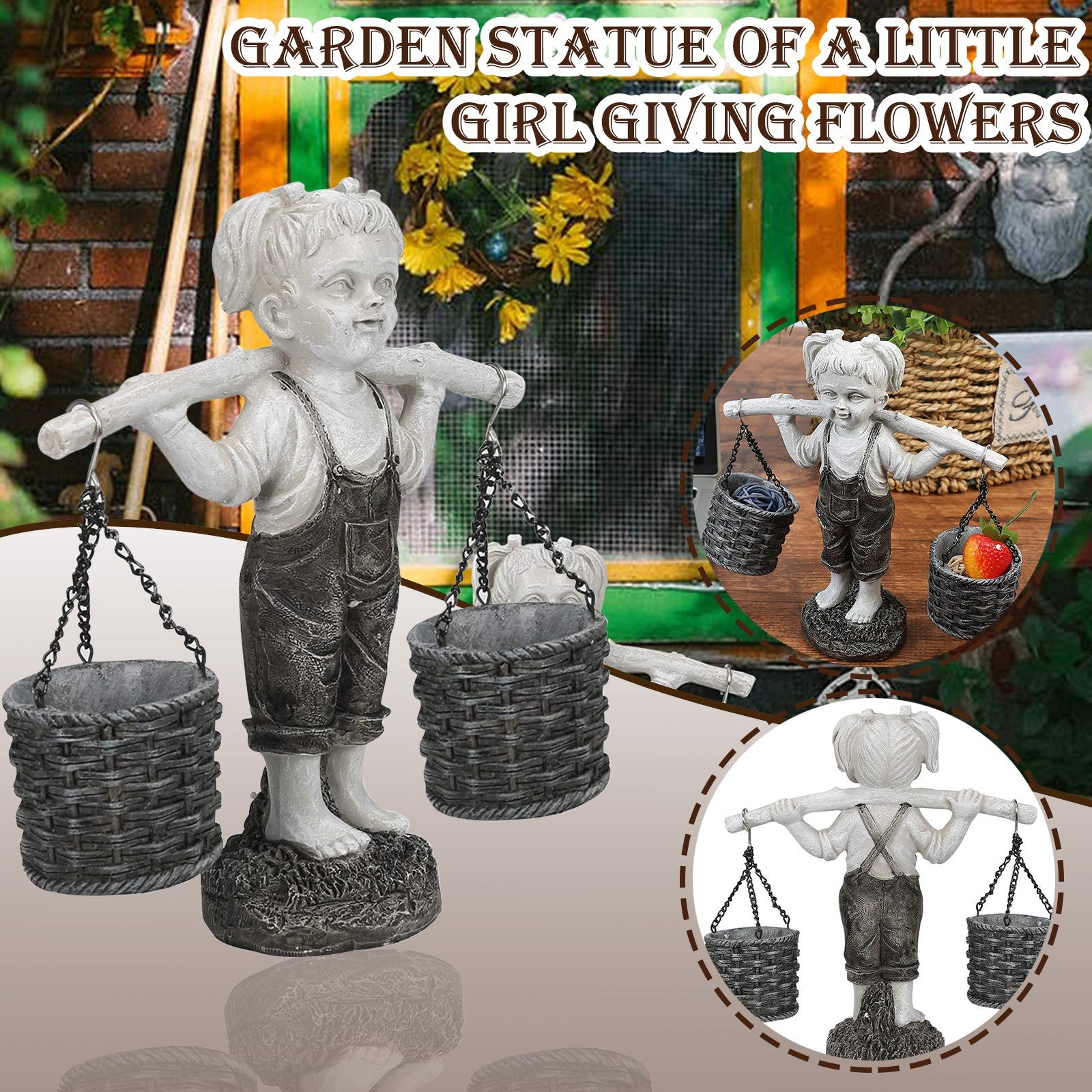 Patio Lawn Garden Little Girl Giving Flowers Garden Statue Garden And Statue Courtyard Art Resin