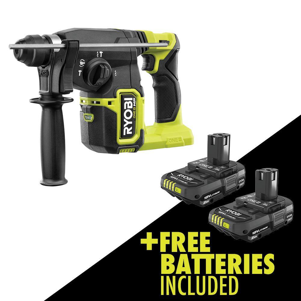 RYOBI ONE+ HP 18V Brushless Cordless 1 in. SDS-Plus Rotary Hammer Drill with FREE 2.0 Ah Battery (2-Pack) P223-PBP2006