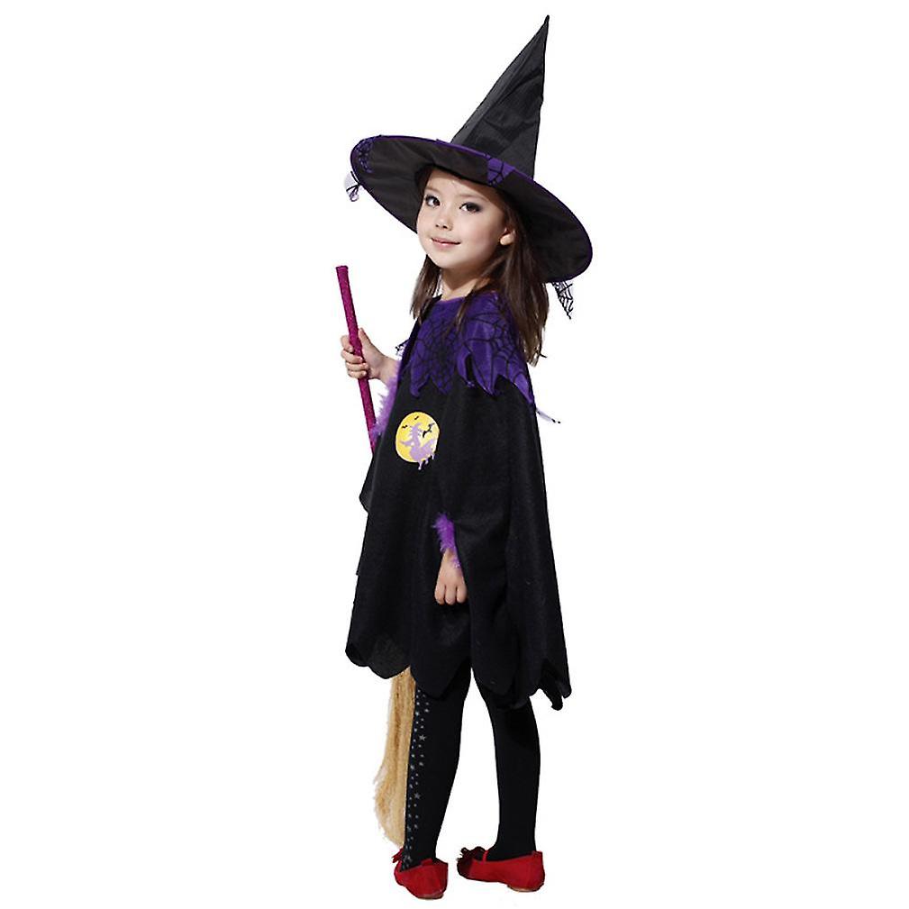 2 Pcs Kids Cosplay Witch Poncho Set Halloween Cape And Hat Show Costume