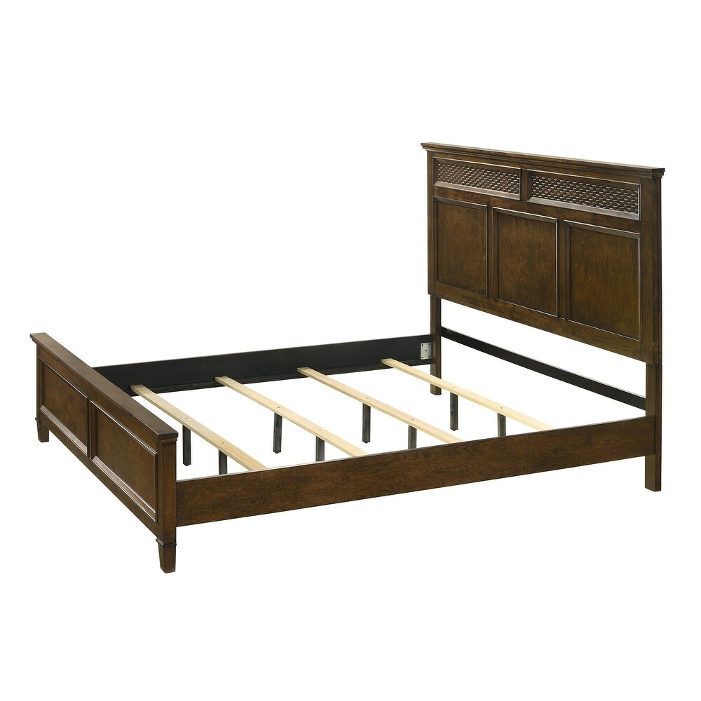 Alvida 4 Piece Brown Modern Contemporary Solid Wood And Veneers Upholstered Panel Bedroom Set