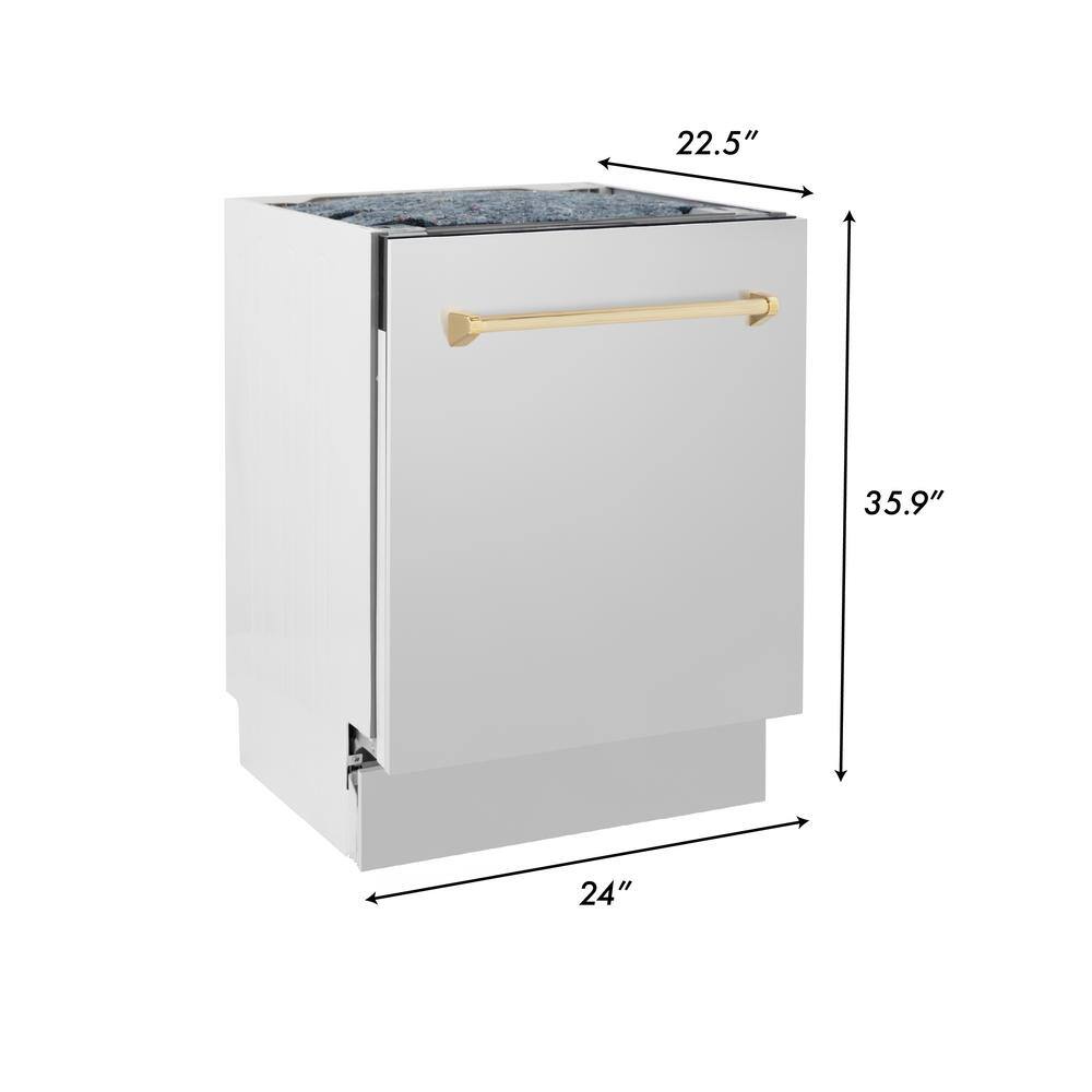 ZLINE Kitchen and Bath Autograph Edition 24 in. Top Control 8-Cycle Tall Tub Dishwasher w 3rd Rack in Stainless Steel  Gold DWVZ-304-24-G