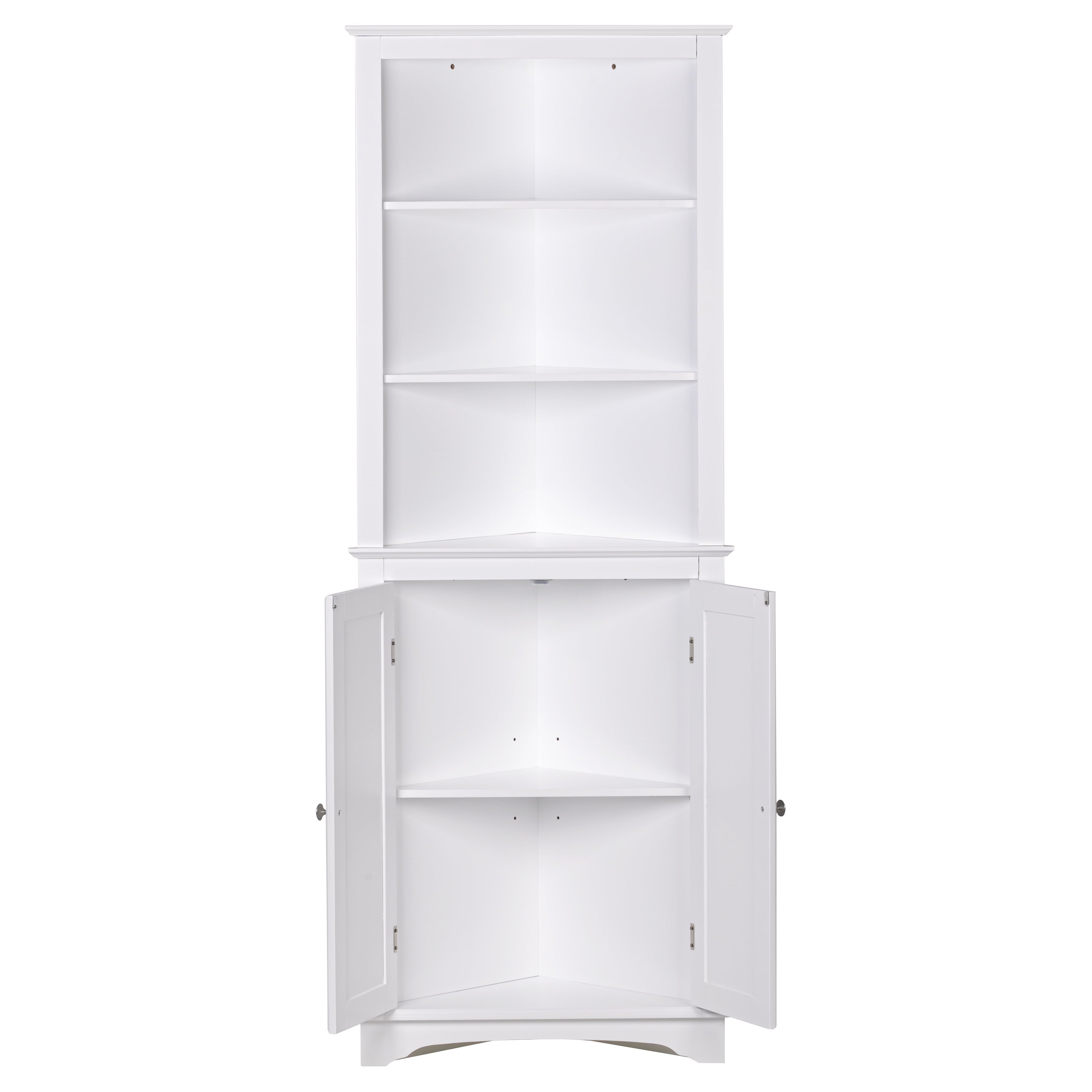 Spirich Tall Corner Cabinet with 2 -Shutter Doors, free-standing floor cabinet, White