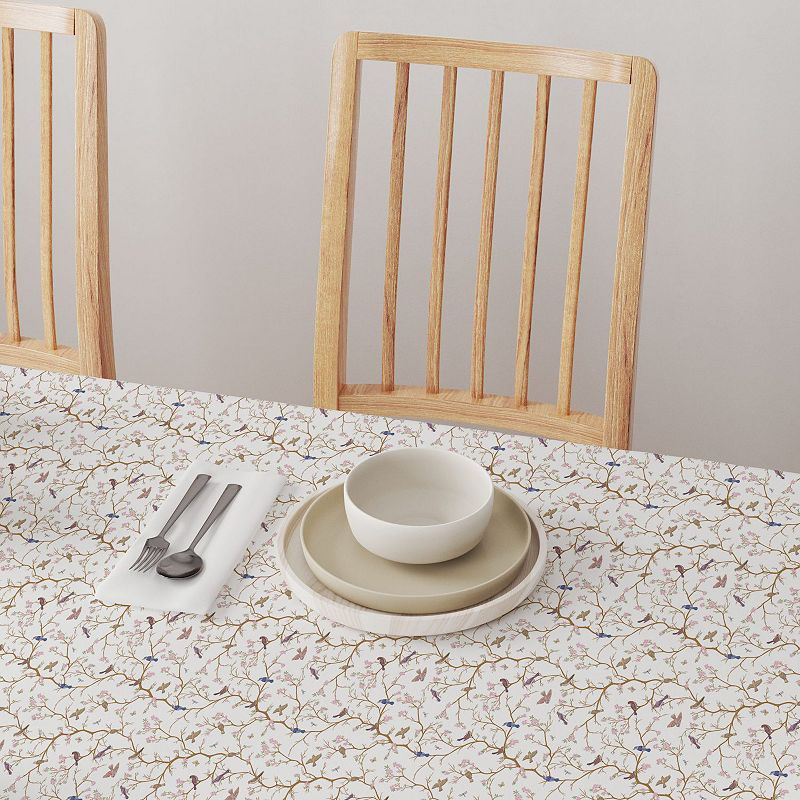 Square Tablecloth， 100% Cotton， 60x60， Birds and Cherry Blossoms