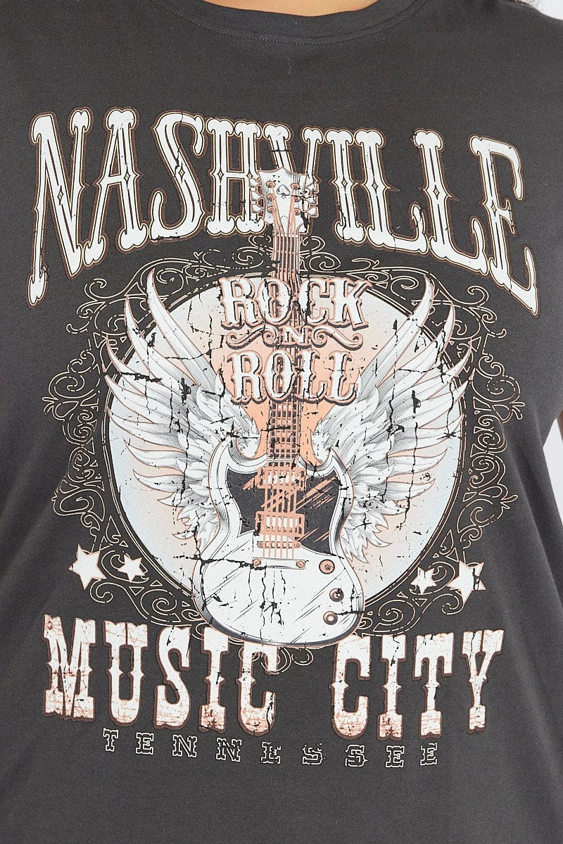 Grey Graphic T-shirt Short Sleeve Crew Neck
