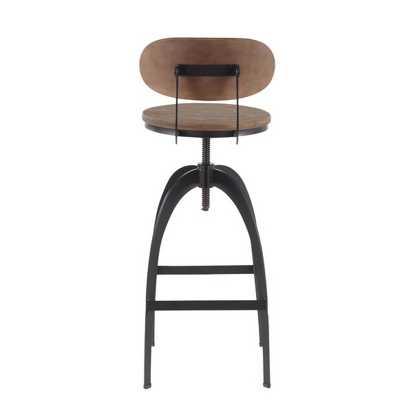 Lumisource Dakota Industrial Mid-Back Barstool in Black Metal and Medium Brown Wood-Pressed Grain Bamboo