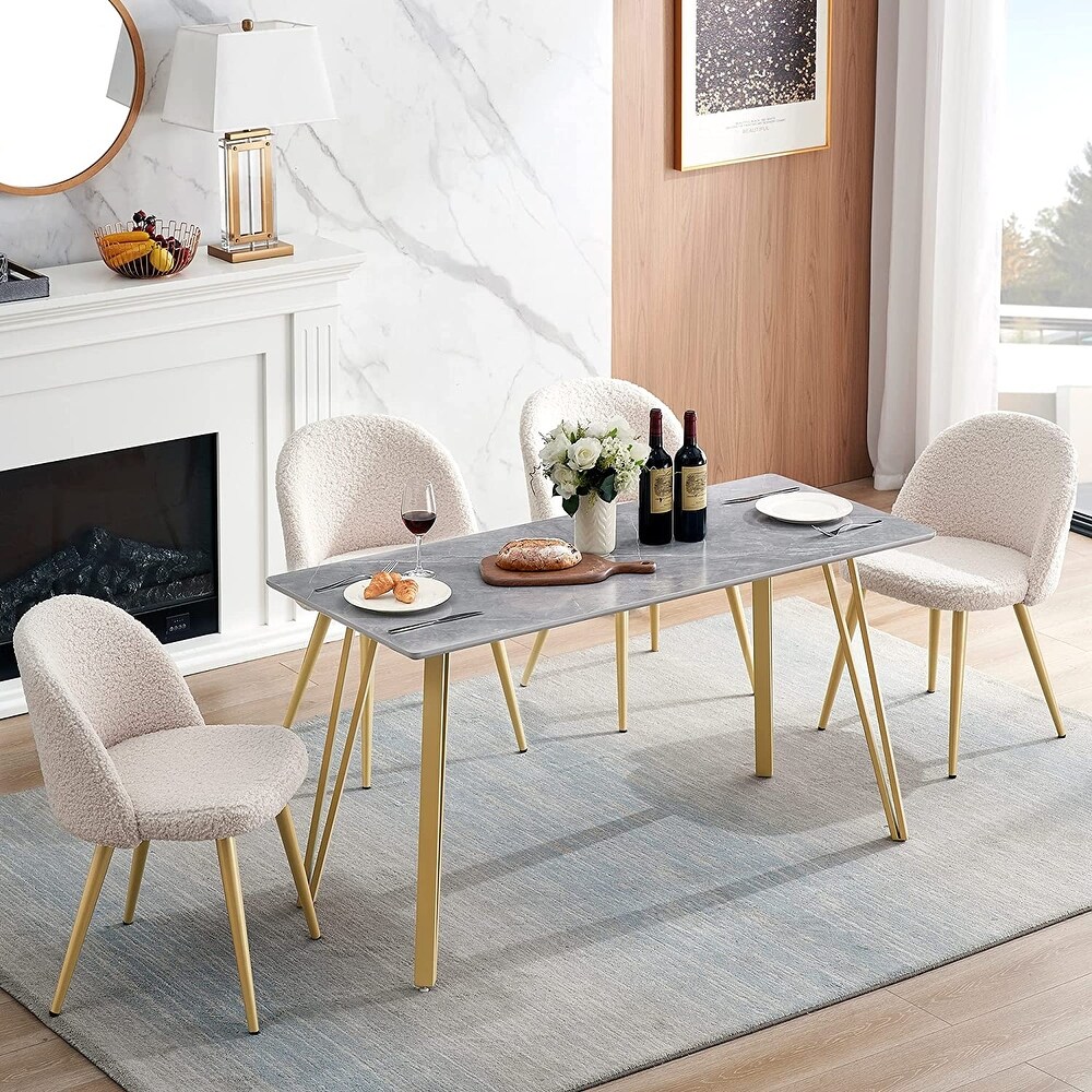 Ivinta White Marble Dining Table  Modern Rectangle 55 inch Dining Room Table for 4/6