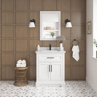 Home Decorators Collection Doveton 24 in. W x 19 in. D x 34.50 in. H Bath Vanity in White with White Engineered Stone Top Doveton 24W