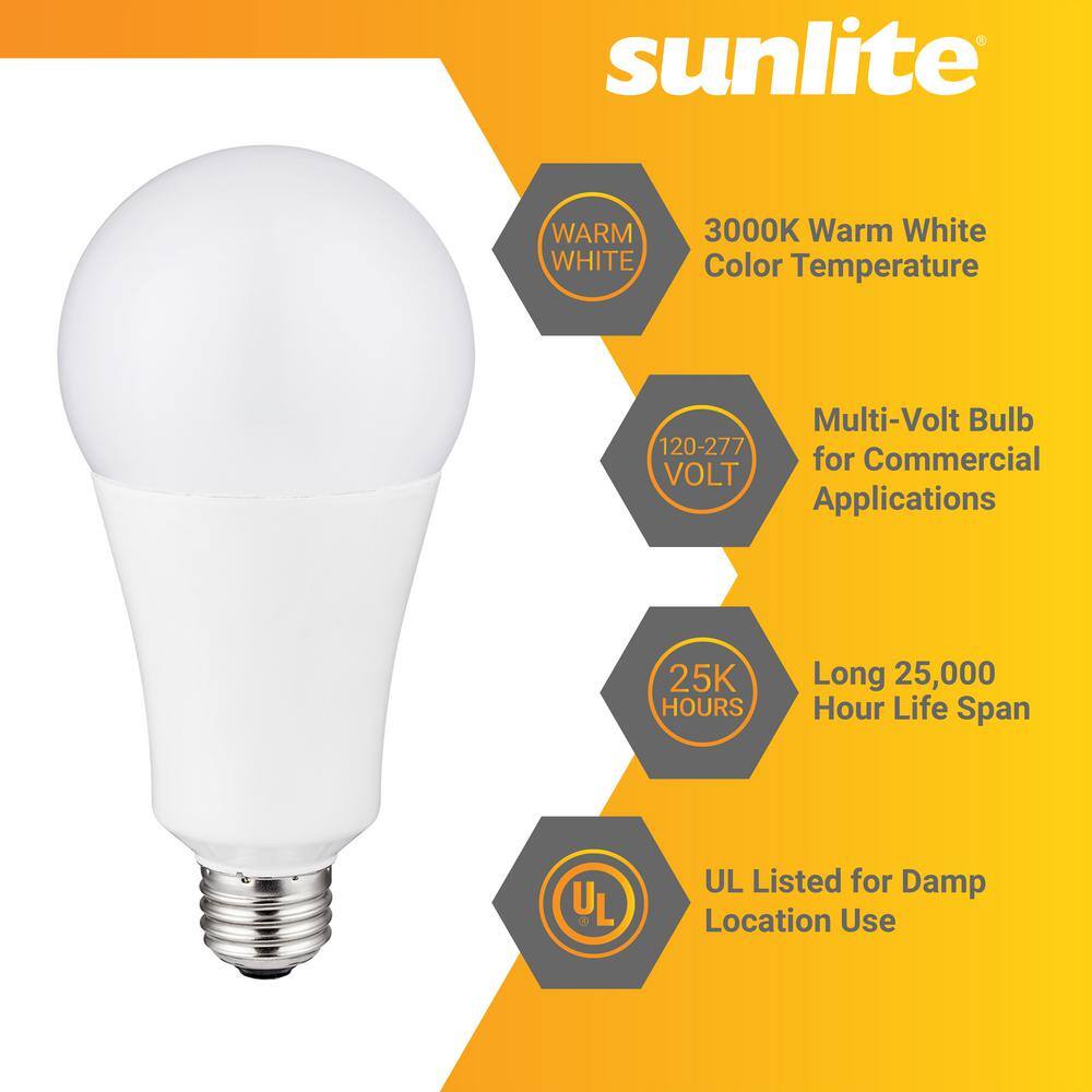 Sunlite 300-Watt Equivalent A23 High Output 4000 Lumen Non-Dimmable 120-277 Multi-Volt LED Light Bulb Warm White 3000K (3-Pack) HD03032-3