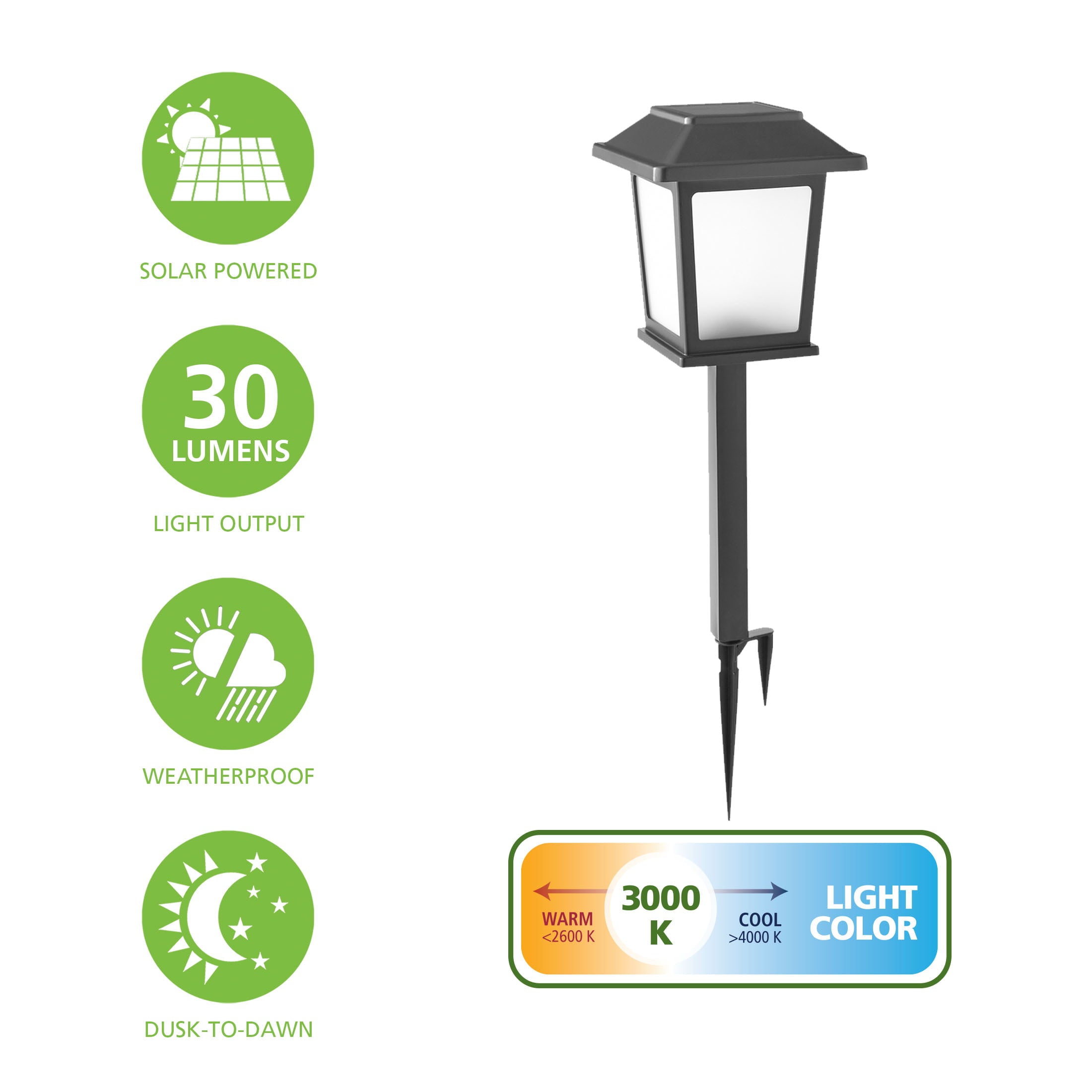 Better Homes & Gardens Solar Powered Square Matte Black Metal LED Landscape Pathway Light, 30 Lumens, (2 Count)