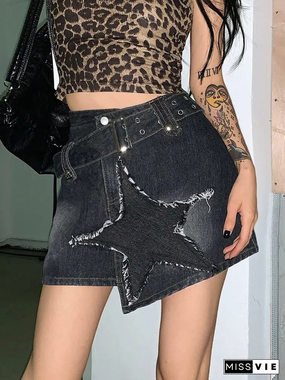 Denim Vintage Star Embroidery? Mini Skirt