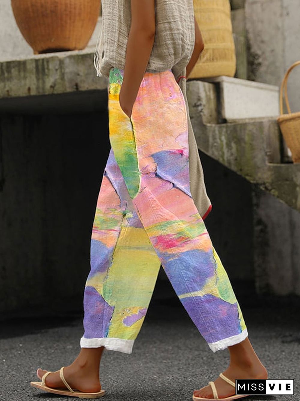 Women's Oil Painting Printed Casual Pants