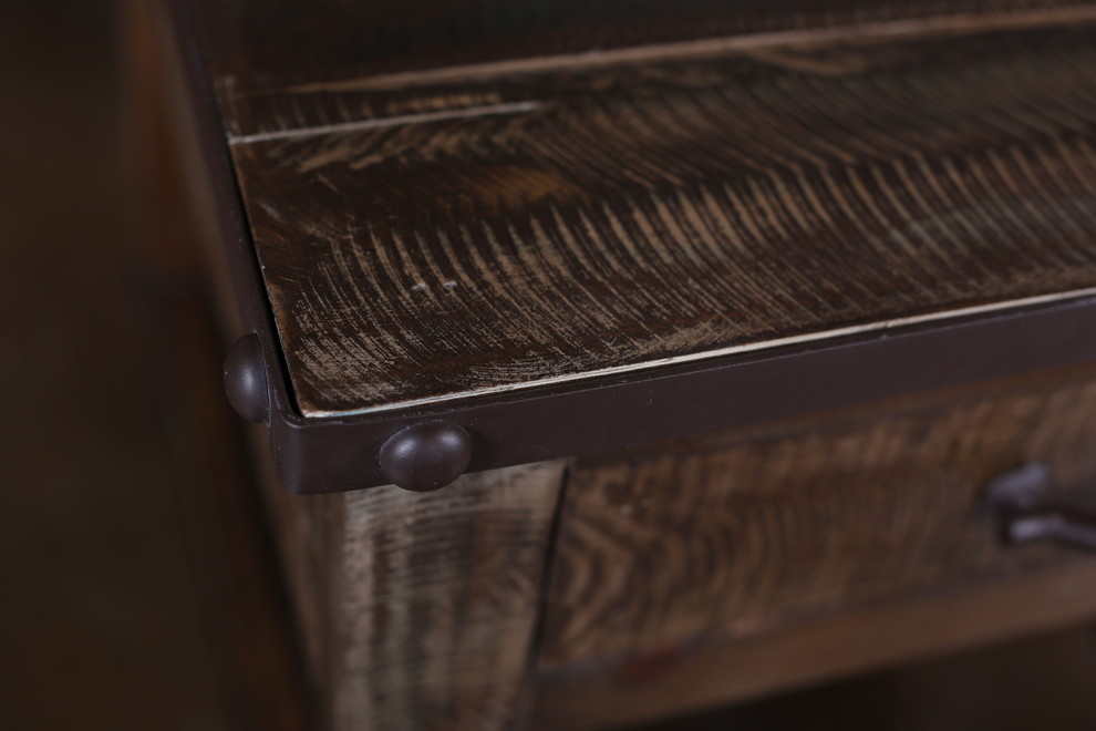 Addison Loft Rustic Solid Wood End Table on Casters   Industrial   Side Tables And End Tables   by Crafters and Weavers  Houzz