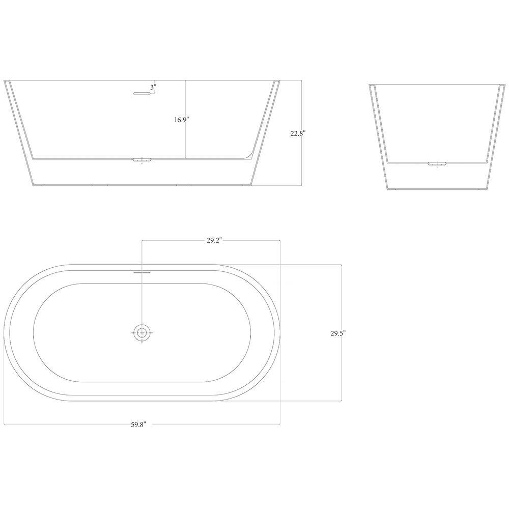 AKDY 59 in. Fiberglass Double Ended Flatbottom Non-Whirlpool Bathtub in Glossy White BT0120