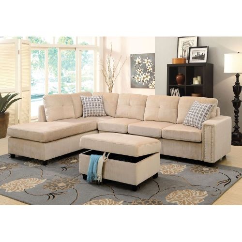 Acme Belville Ottoman in Beige Velvet 52708