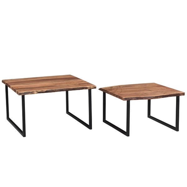 Rustic 2 Piece Solid Wood and Iron Coffee Table Set in Natural