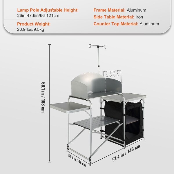 VEVOR Camping Kitchen Table Folding Portable Cook Station Long Aluminum Camping Table with Carrying Bag Side Tables and Shelves