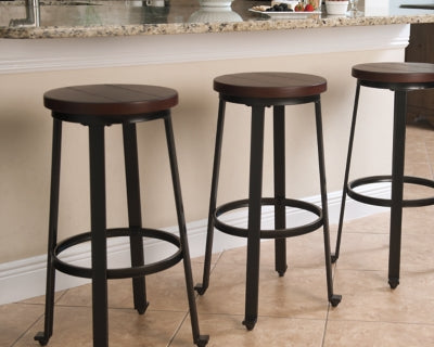 Signature Design by Ashley 29 Challiman Industrial Bar Height Barstool， Set of 2， Brown