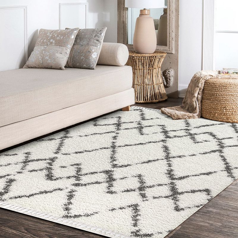 JONATHAN Y Mercer Shag Plush Tassel Moroccan Tribal Geometric Trellis Rug