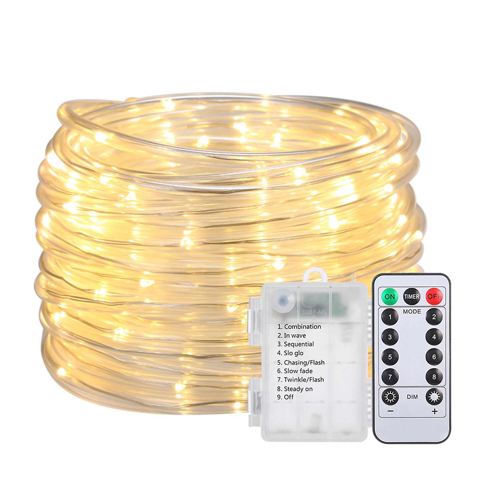 12m/39.4ft 7.2w 120 Led Rope Light Warm White Battery Powered Operated With Remote Control Combination In Wave Sequential Slo-glo Chasing/flash Slow F