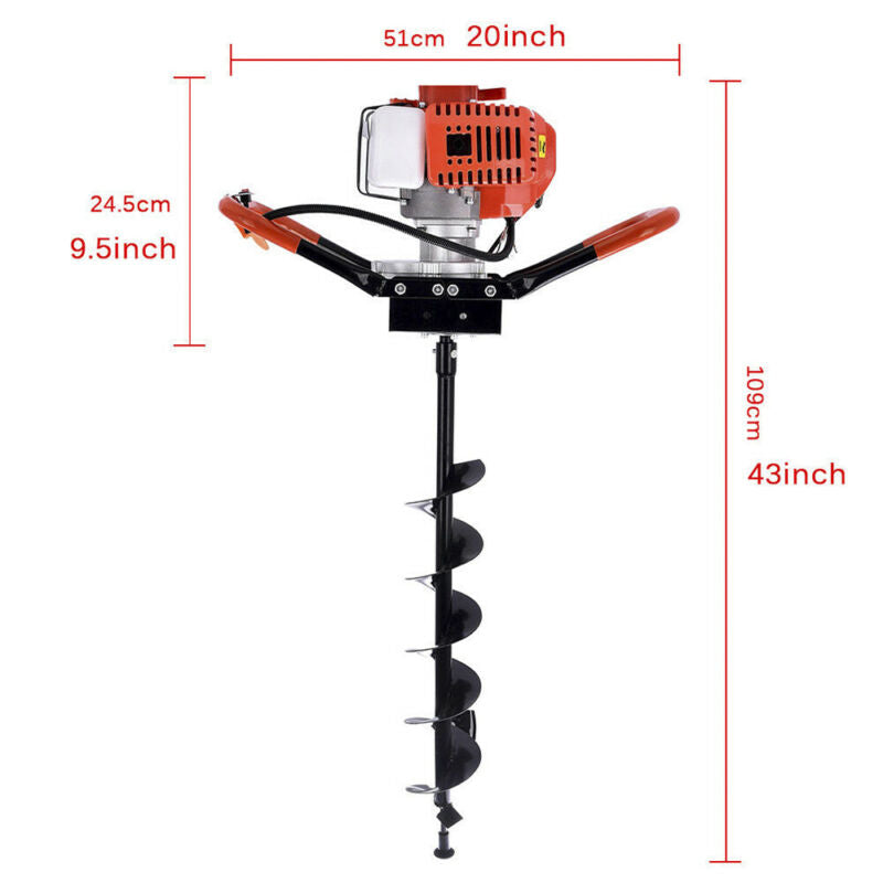 EAYSG 72CC 4HP Auger Petrol Drill With4"8"12"Auger Earth Borer Post Hole Digger Bit