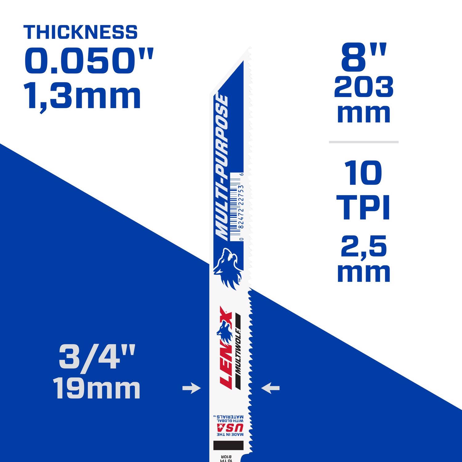 LENOX MULTIWOLF 8 in. Bi-Metal WAVE EDGE Reciprocating Saw Blade 10 TPI 1 blade
