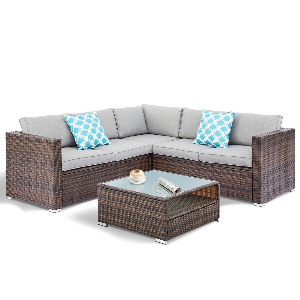 Tappio 4 Piece Outdoor Wicker Sectional Sofa Set with Waterproof Cover