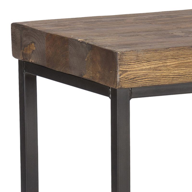 Iron Base Counter Height Stool with Pine Wood Seat， Brown and Black