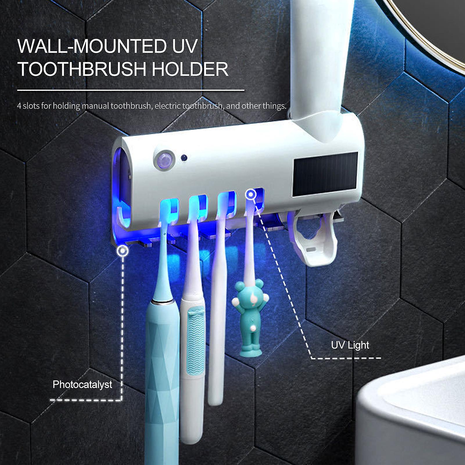 Black Uv Toothbrush Sanitizer Intelligent Photocatalyst Toothbrush Sanitizer Wall Mounted Bathroom Toothbrush Holder With Automatic Toothpaste Dispens